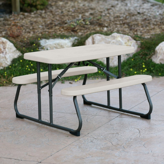 Lifetime 4 Seater Plastic Picnic Table - Almond |Outdoor Garden Dining Furniture