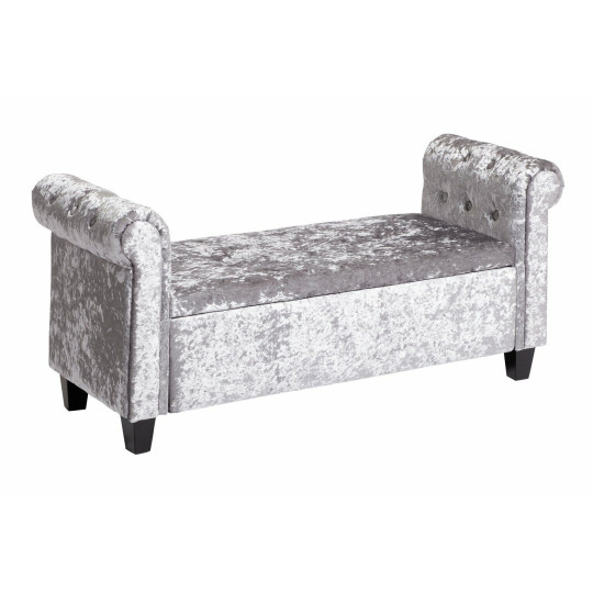 Crushed Velvet Ottoman Silver | Luxurious Storage Bench with Padded Lid and Butt