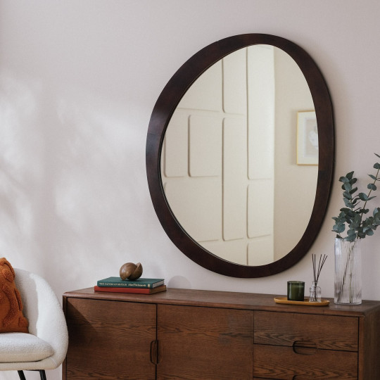 Mango Wood Irregular Wall Mirror - 120x100cm | Modern Rustic Decorative Frame