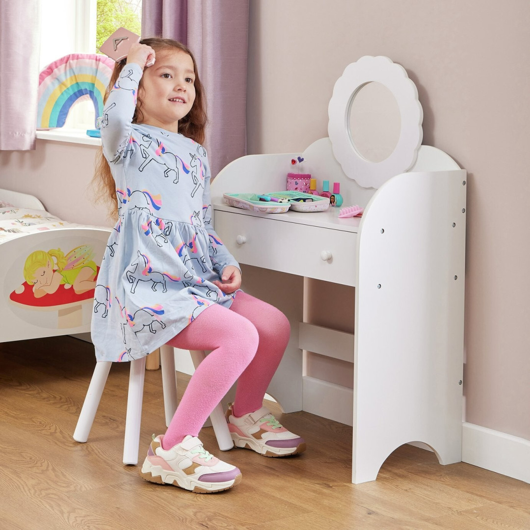 Liberty House Kids mirror Dressing Table And Stool - White Liberty House Kids mirror Dressing Table And Stool - White