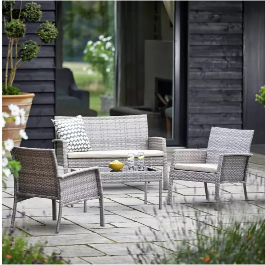 Home Lucia 4 Seater Rattan Effect Garden Sofa Set | Outdoor Patio Lounge
