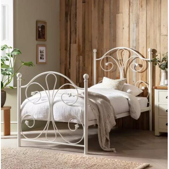 Home Marietta Single Metal Bed Frame White | Modern Bedroom Bed Frame Furniture