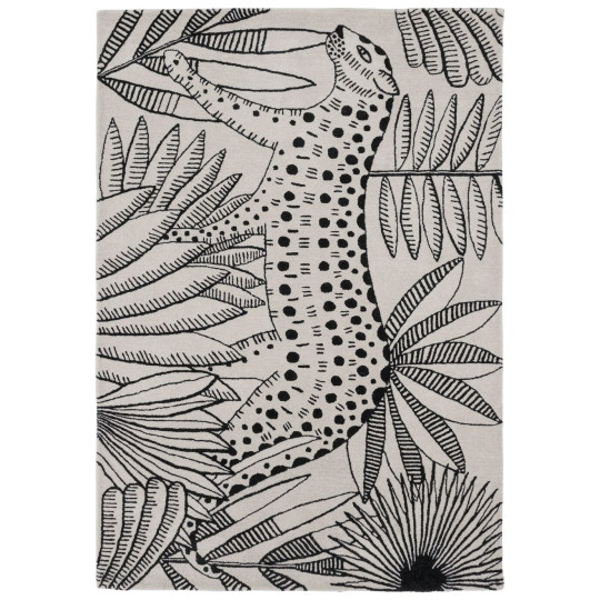 Jungle Print Black & Grey Wool Flatweave Rug | Patterned Living Room Carpet