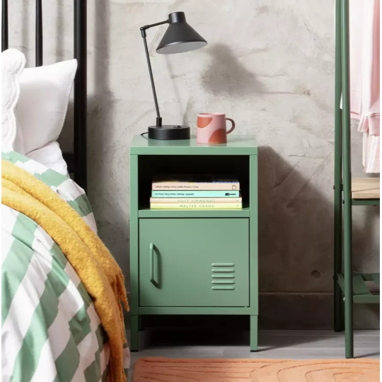 Stevie 1 Door Bedside Table Green | Bedroom Nightstand Storage Cabinet