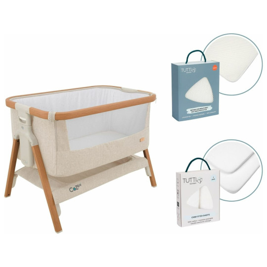 Tutti Bambini Cozee Bundle Walnut Bedside Crib - White | Baby Sleeper Cot Set