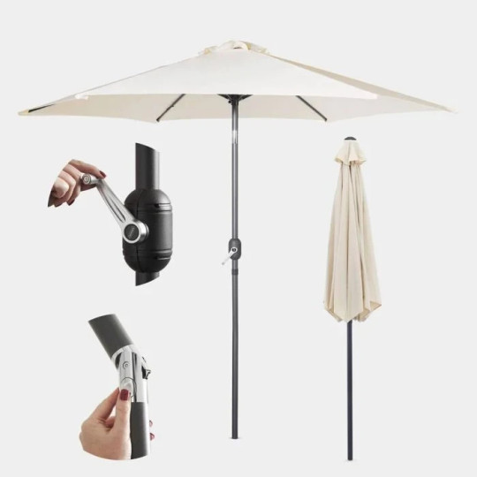 2.7m Steel Garden Parasol Ivory Cream | Outdoor Patio Sun Umbrella