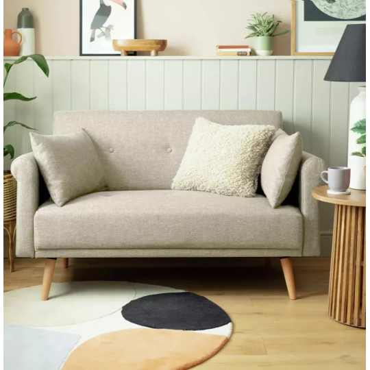 Home Evie Fabric 2 Seater Sofa Natural | Modern Living Room Seating Furniture
