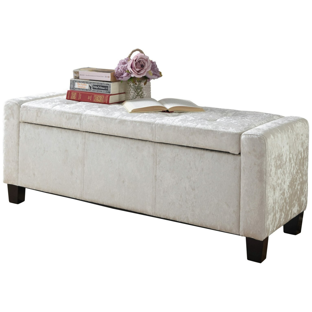 GFW Verona Velvet Ottoman Bench - White | Bedroom End Seat Storage Upholstered GFW Verona Velvet Ottoman Bench - White | Bedroom End Seat Storage Upholstered