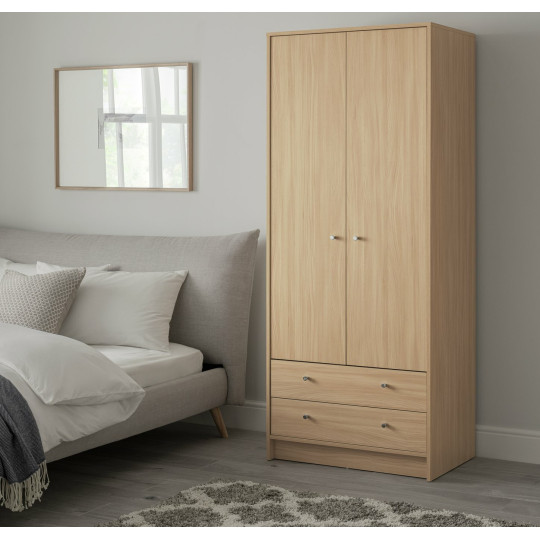 Malibu 2 Door 2 Drawer Wardrobe - Beech Effect |Bedroom Storage Unit for Clothes