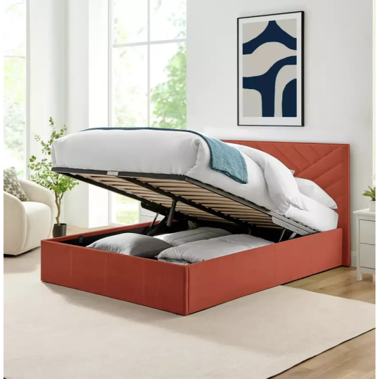 Home Luca Kingsize End Lift Ottoman Bed Burnt Orange | Storage Bed Frame Bedroom