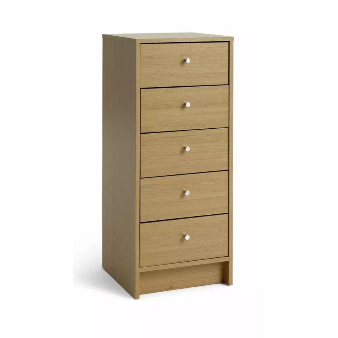 Home Malibu 5 Drawer Tallboy Oak Effect | Bedroom Storage Chest Cabinet Home Malibu 5 Drawer Tallboy Oak Effect | Bedroom Storage Chest Cabinet