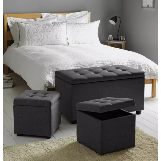 Home Wendover Fabric Ottoman with Stools Grey | Storage Ottoman Bench Furniture