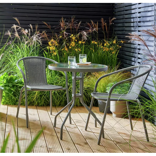 Home 2 Seater Rattan Effect Garden Bistro Set - Grey