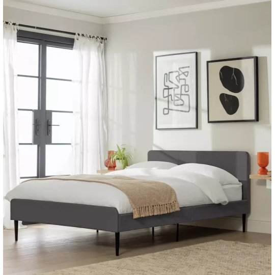 Home Kristopher Small Double Fabric Bed Frame Charcoal | Modern Bedroom