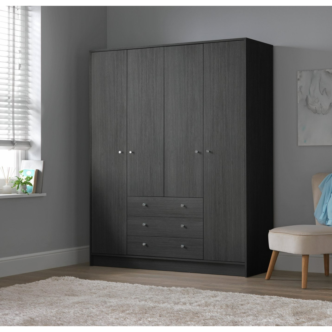 Home Malibu 4 Door 3 Drawer Wardrobe - Black Oak Eff | Combination wardrobe Home Malibu 4 Door 3 Drawer Wardrobe - Black Oak Eff | Combination wardrobe
