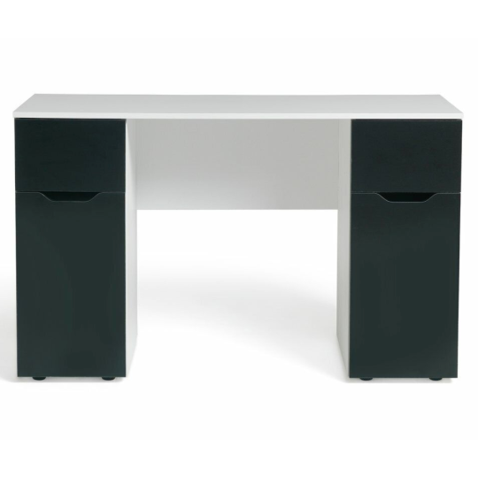 Pob Double Pedestal Desk - Black | Workstation Storage Drawers Shelves