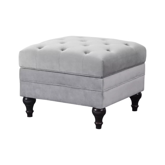  Chesterfield Velvet Storage Footstool - Light Grey
