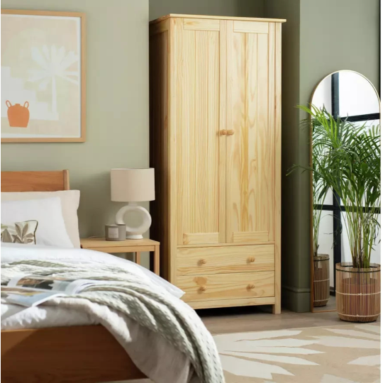 Home Scandinavia 2 Door 2 Drawer Wardrobe Pine | Bedroom Storage Furniture Unit