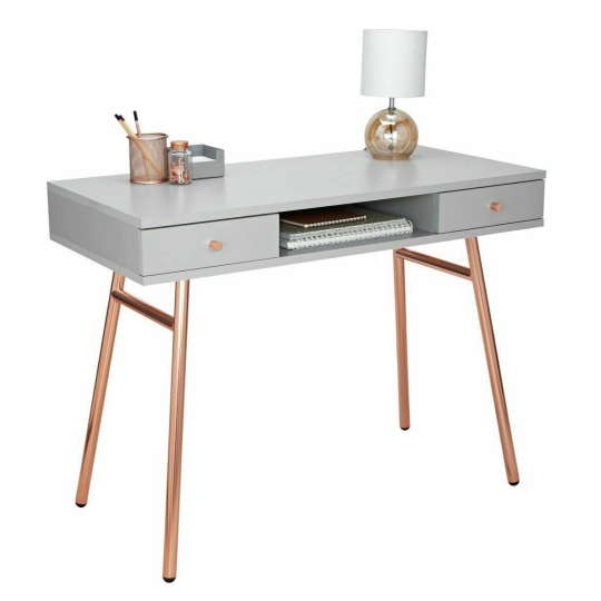Valence Office Desk - Grey and Rose Gold | Home Office Desk with Storage