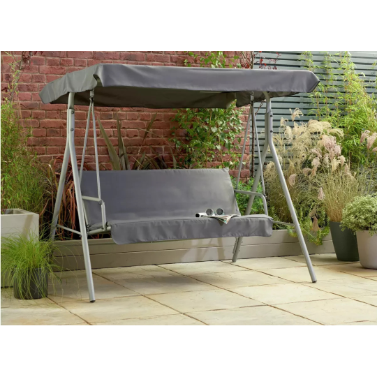 Home 3 Seater Metal Garden Swing Chair Grey | Outdoor Patio Swing Seat Furniture