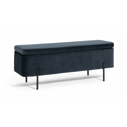 Rocco Velvet Ottoman - Black & Navy