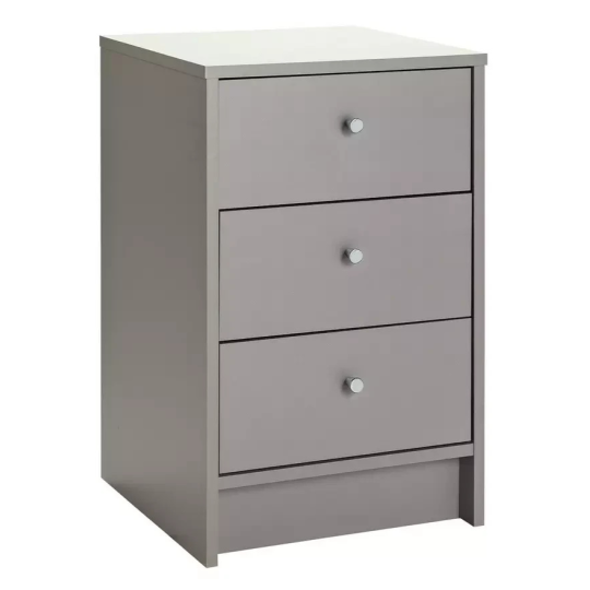 Home Malibu 3 Drawer Bedside Table Grey | Bedroom Nightstand Storage Furniture