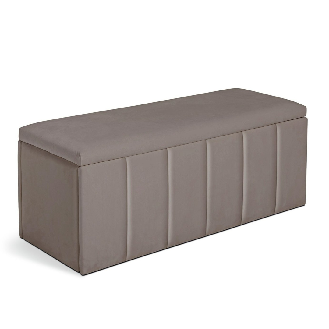 Home Pandora Velvet Storage Ottoman - Taupe | Soft Textured Surface Home Pandora Velvet Storage Ottoman - Taupe | Soft Textured Surface
