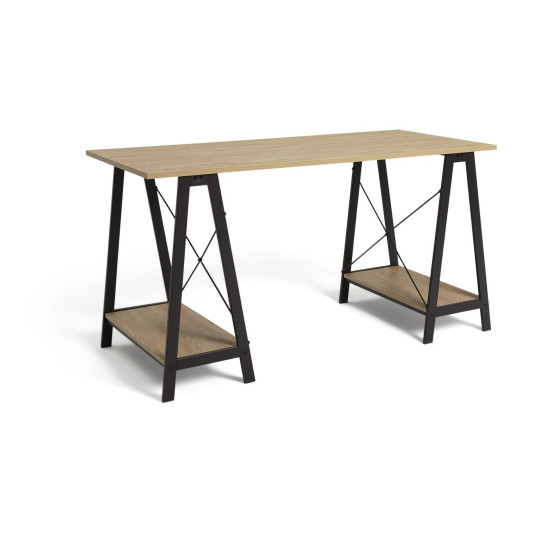 Trestle Table Office Desk Oak Effect | Industrial Style Home Office Desk