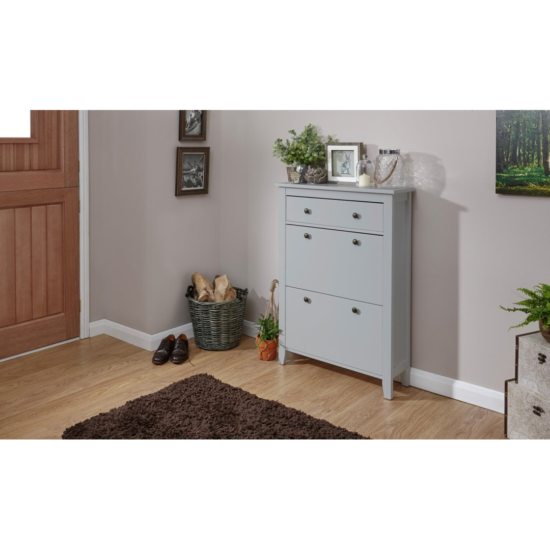 Deluxe Two Tier Shoe Cabinet - Grey | Modern Shoe Storage Cupboard Organiser Deluxe Two Tier Shoe Cabinet - Grey | Modern Shoe Storage Cupboard Organiser