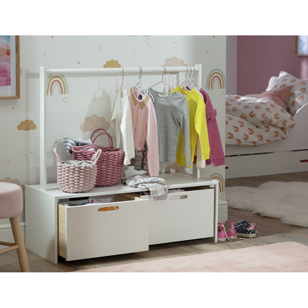 Rico Rail with Storage Unit White | Kids Clothes Rail Storage Drawers Rico Rail with Storage Unit White | Kids Clothes Rail Storage Drawers