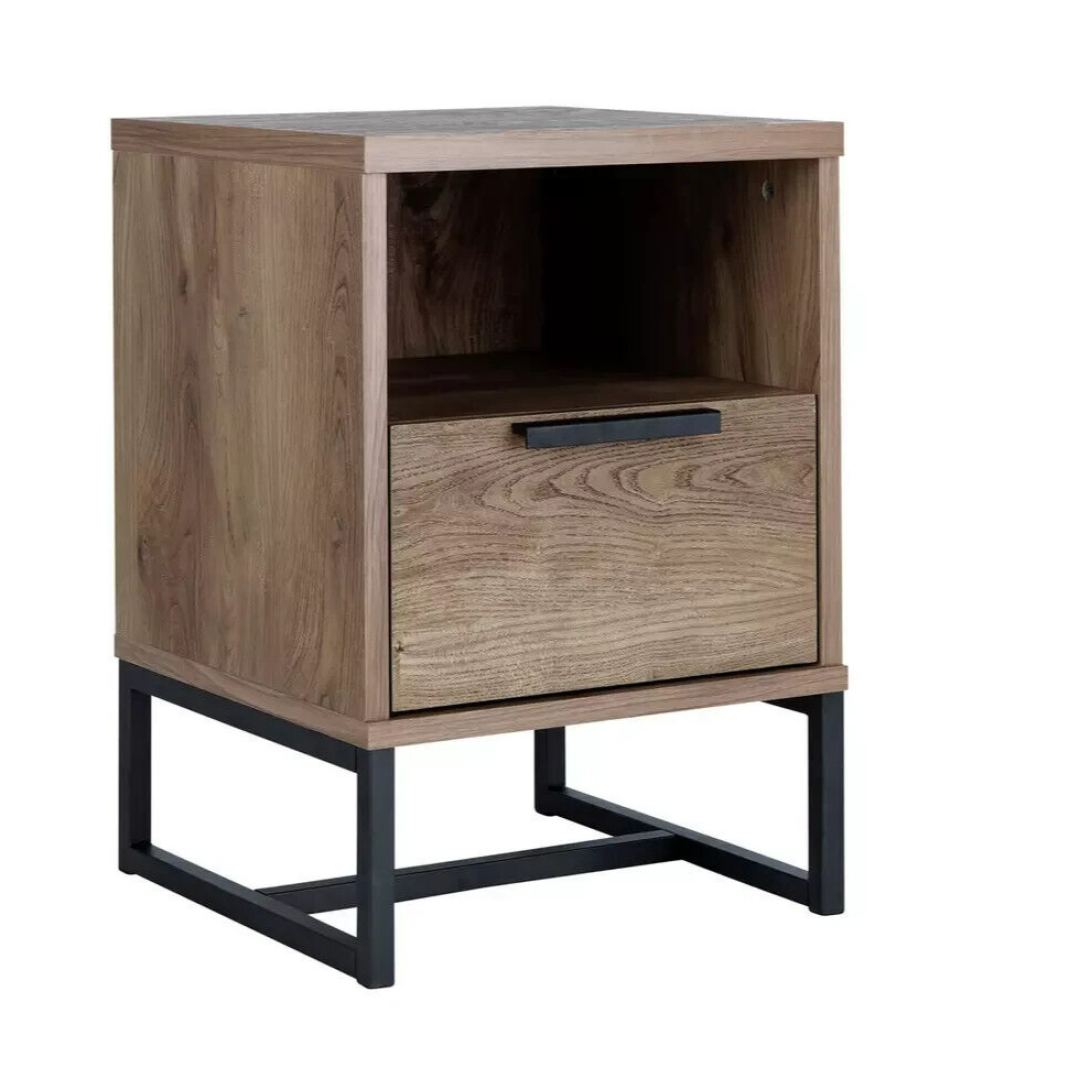 Nomad 1 Drawer Bedside Table Oak Effect | Industrial Nightstand Metal Nomad 1 Drawer Bedside Table Oak Effect | Industrial Nightstand Metal