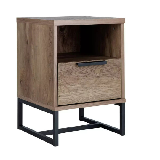  Nomad 1 Drawer Bedside Table Oak Effect | Industrial Nightstand Metal