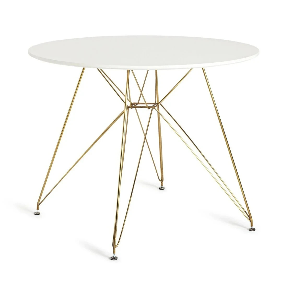 Maddix Round 4 Seater Dining Table - Brass & White | Small round dining table Maddix Round 4 Seater Dining Table - Brass & White | Small round dining table