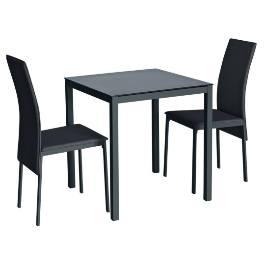 Lido Glass Dining Table & 2 Black Chairs | Kitchen Breakfast Furniture Set