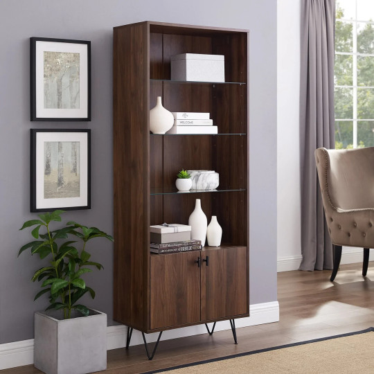 Walker Edison Mid Century Modern Storage Cabinet Walnut | Wooden Sideboard Unit