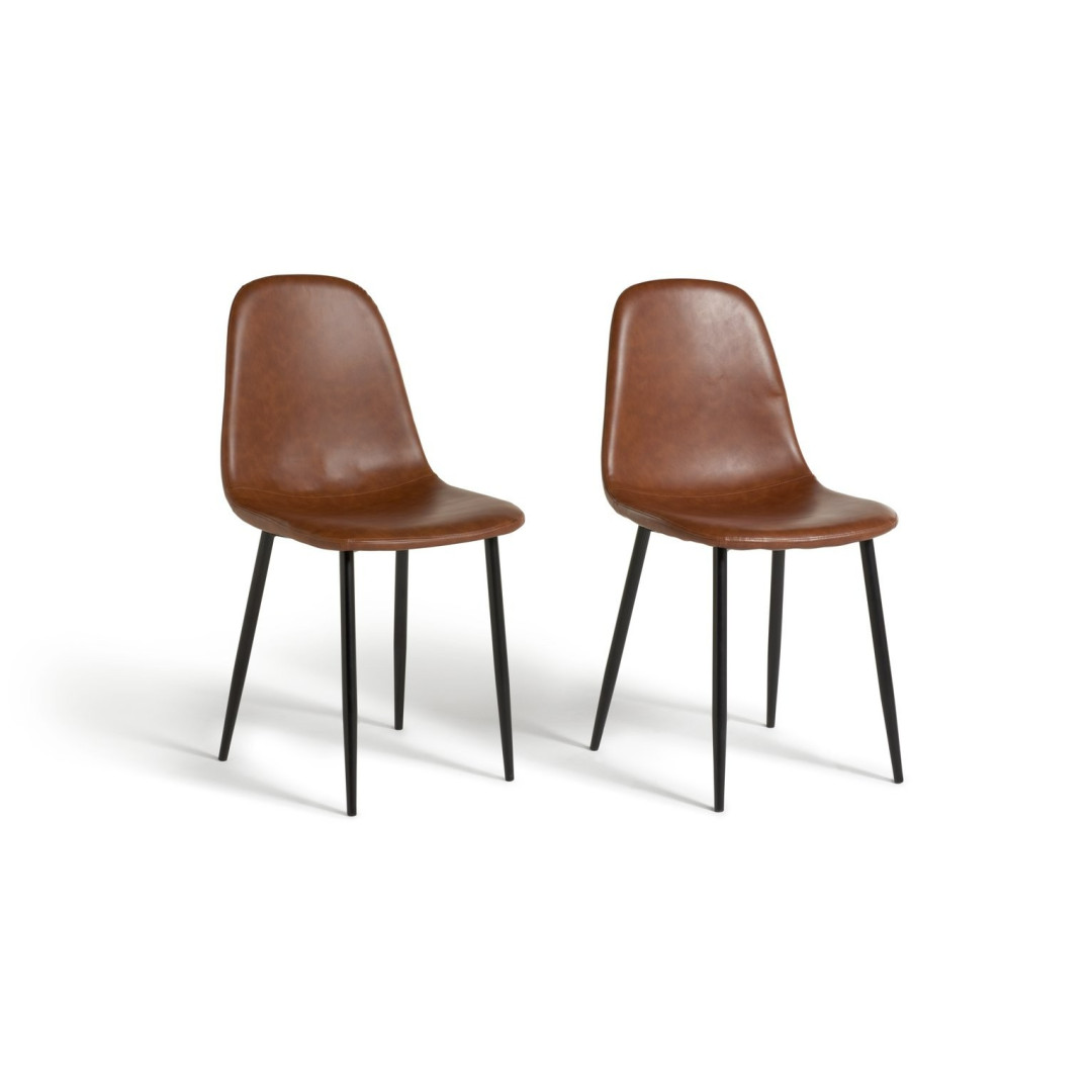 Beni Pair of Faux Leather Dining Chairs - Tan | Retro Upholstered Kitchen Seat Beni Pair of Faux Leather Dining Chairs - Tan | Retro Upholstered Kitchen Seat