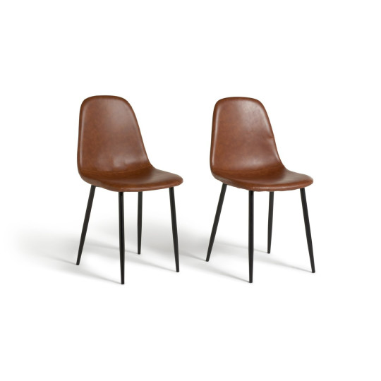 Beni Pair of Faux Leather Dining Chairs - Tan | Retro Upholstered Kitchen Seat