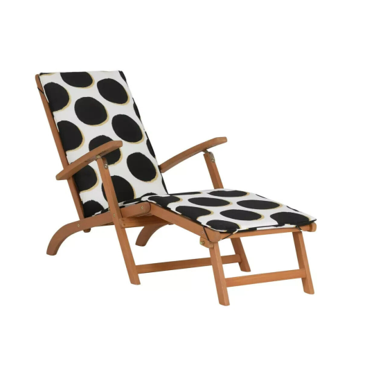 Folding Wooden Sun Lounger - Black & White | Outdoor Garden Deck Chair Furniture
