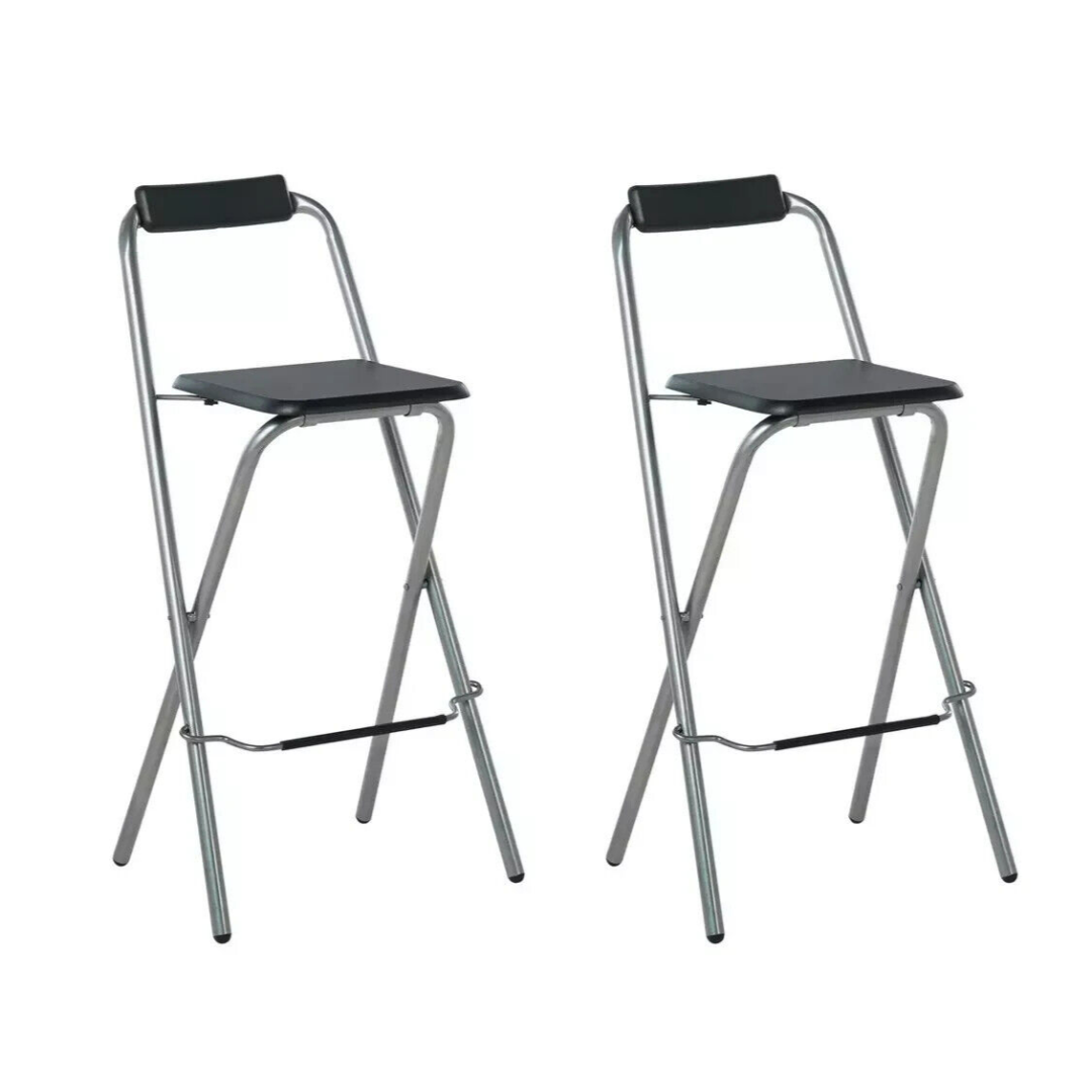 Pair of Folding Metal Bar Stools - Black & Silver Pair of Folding Metal Bar Stools - Black & Silver