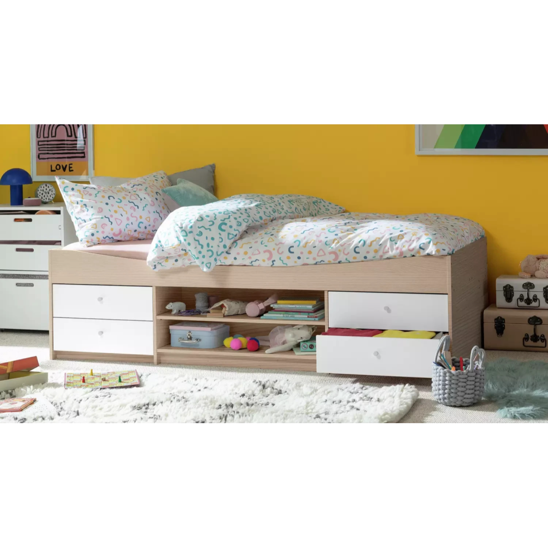 Malibu Storage Cabin Bed White & Acacia | Kids Bedroom Bed with Storage Malibu Storage Cabin Bed White & Acacia | Kids Bedroom Bed with Storage