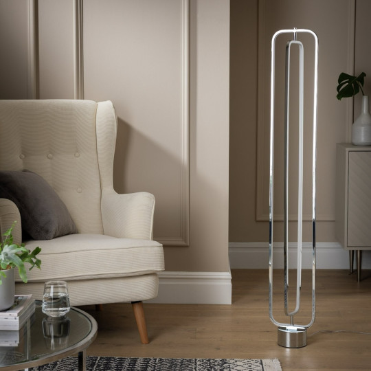Sio LED Column Floor Lamp - Chrome | Modern Standing Light Living Room