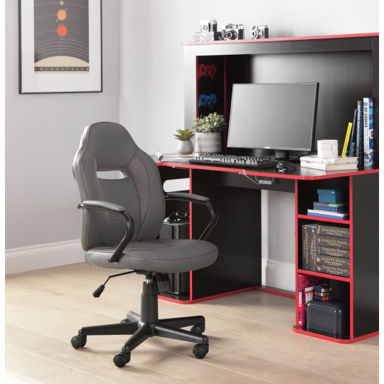 Faux Leather Gaming Chair Grey | Adjustable Swivel Office Chair