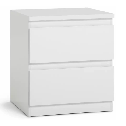 Home Jenson 2 Drawer Bedside Table Matte White | Bedroom Storage Nightstand Unit