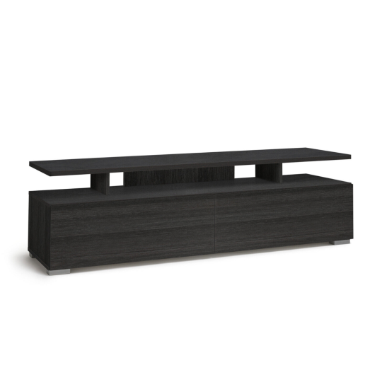 Floating Top TV Unit - Black & Brown | Media Stand with Storage Shelves