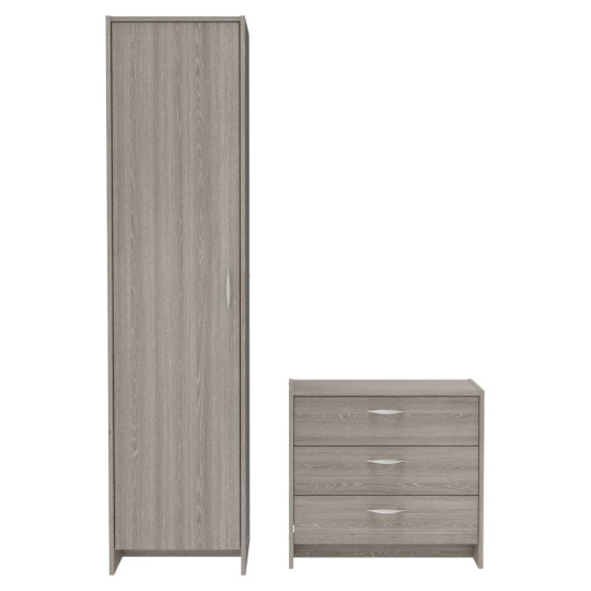Home Seville 2 Piece 1 Door Wardrobe Set - Grey & Oak | Bedroom Storage Cupboard