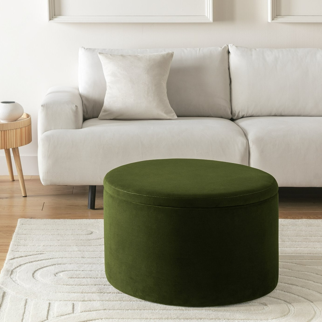Large Dex Velvet Storage Footstool - Green Large Dex Velvet Storage Footstool - Green