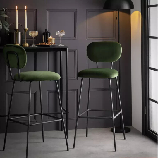 Ariana Pair of Velvet Bar Stools Green | Kitchen Island Seating Modern