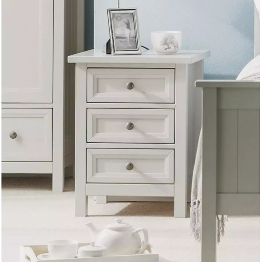 Julian Bowen Maine 3 Drawer Bedside Table Dove Grey | Bedroom Storage Nightstand