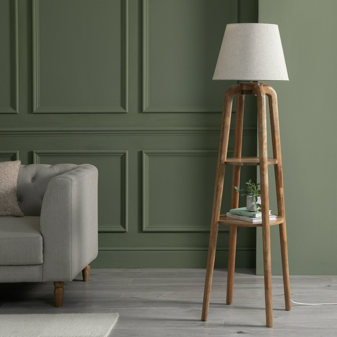 Mango Wood Shelved Floor Lamp - Natural Mango Wood Shelved Floor Lamp - Natural