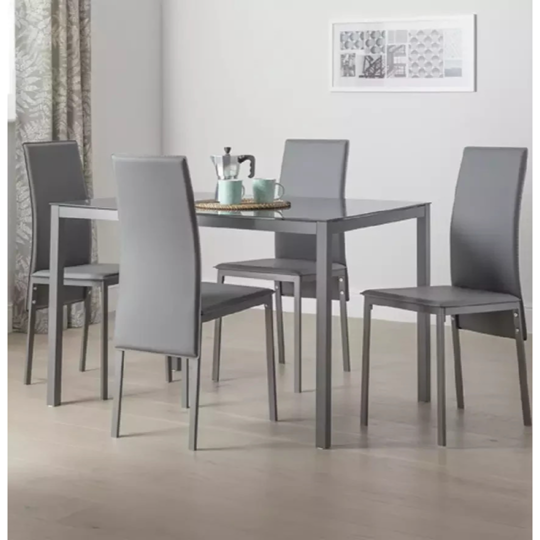 Home Lido Glass Dining Table & 4 Grey Chairs | Modern Kitchen Furniture Home Lido Glass Dining Table & 4 Grey Chairs | Modern Kitchen Furniture